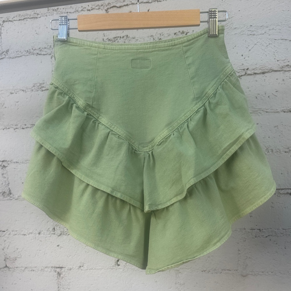 MOTHER The Ruffle Mini Skirt Loden Frost Green Size 25 - Picture 3 of 8